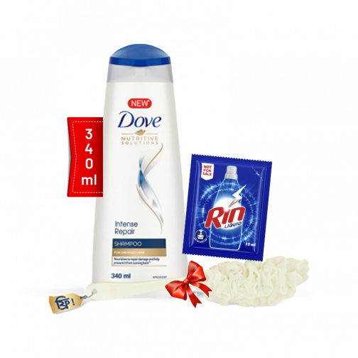 Dove Shampoo Intense Repair 340ml LOOFAH FREE with Rin Liquid - 35ml Free