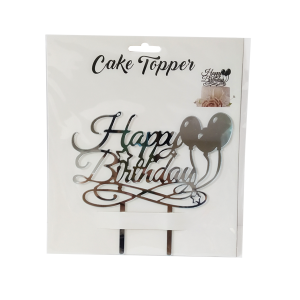 Cake Topper Happy Birthday - Silver