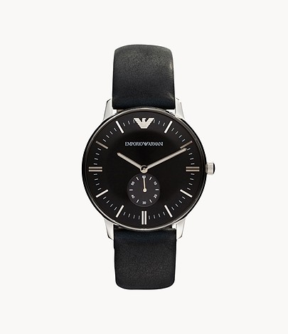 Emporio Armani Men's Two-Hand Black Leather Watch LD- Lav001