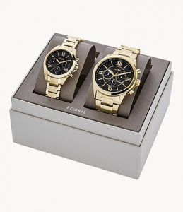 Fossil His and Her Chronograph Gold-Tone Stainless Steel Watch Gift SetLD- Lav025