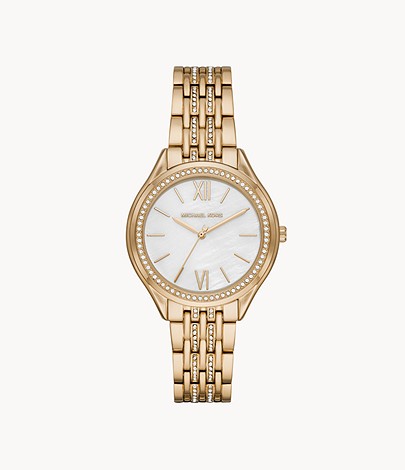 Michael Kors Women's Mindy Three-Hand Gold-Tone Stainless Steel Watch LD- Lav068