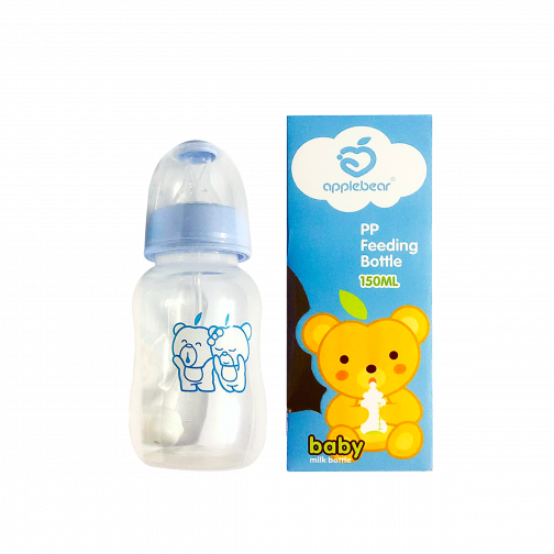 Applebear Plastic Feeding Bottle with Nipple – 150ml Blue