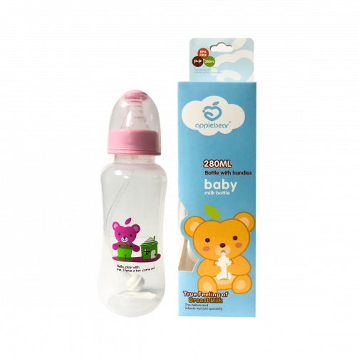 AppleBear Plastic Feeding Bottle with Nipple - 280ml (Random Color)