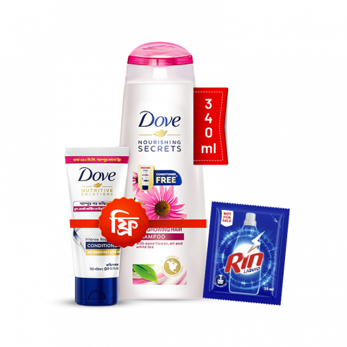 Dove Shampoo Healthy Grow 340ml With (Free Intense Repair Conditioner 50 ml) with Rin Liquid - 35ml Free