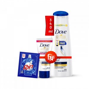 Dove Shampoo Intense Repair 340ml With (Free Intense Repair Conditioner 50 ml) with Rin Liquid - 35ml Free
