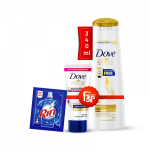 Dove Shampoo Nourishing Oil Care 340ml With (Free Intense Repair Conditioner 50 ml) with Rin Liquid - 35ml Free
