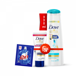 Dove Shampoo Oxygen Moisture 330ml With (Free Intense Repair Conditioner 50 ml) with Rin Liquid - 35ml Free