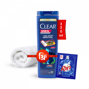Clear Shampoo Men Cool Sport Menthol Anti Dandruff 330ml Towel Free with Rin Liquid - 35ml Free