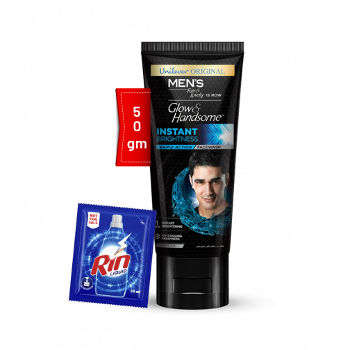 Glow & Handsome Rapid Action Instant Brightness Facewash 50g with Rin Liquid - 35ml Free