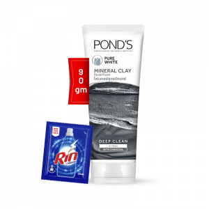 Ponds Pure White Mineral Clay Anti Pollution Purity Face Wash Foam 90g with Rin Liquid - 35ml Free