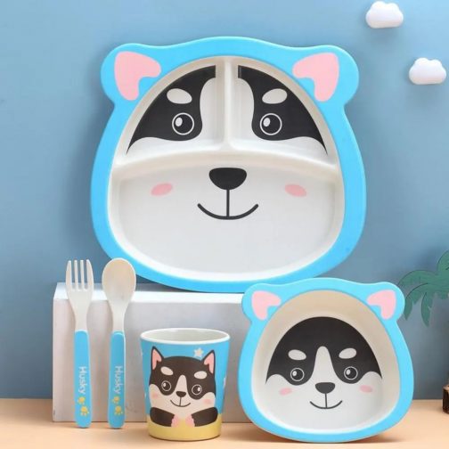 5pcs Bamboo Fiber Kids Meal Tableware Set C-ME081