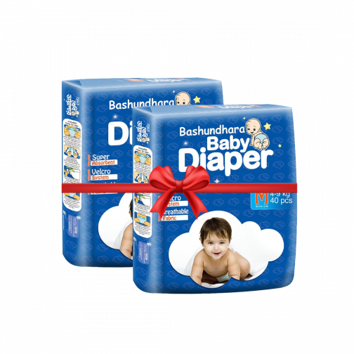Bashundhara Baby Diaper (Belt) M 40 (4-9 kg)- combo 2 pcs