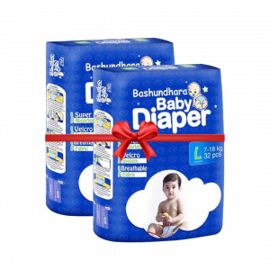 Bashundhara Baby Diaper (Belt) L 32 (7-18 kg)- combo 2 pcs