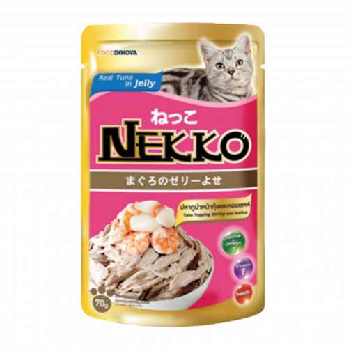 Nekko Adult Pouch Tuna Topping Shrimp & Scallop in Jelly 70gm